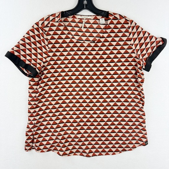 Scotch & Soda Geometric Print Top Short Sleeve Blouse Casual Brown Size S Womens - Picture 1 of 8